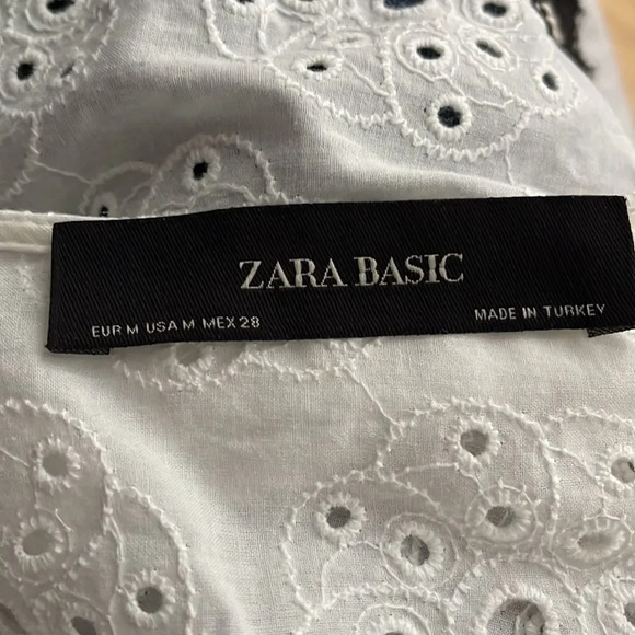 Zara white eyelet open front black braided/fringed trim cord waistband top, Med - Picture 8 of 8